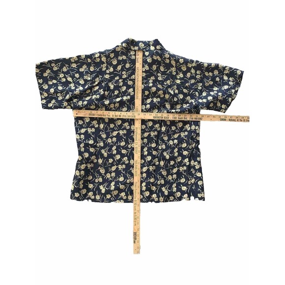 Beroluci of Paris 100% Silk Women's Sport Btn Blouse Dark Blue Tan Floral SMALL - Picture 9 of 10